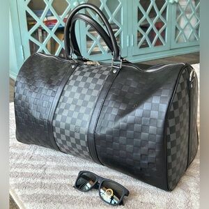 L Keepall Bandoulière 45 graphite damier duffle travel oversized